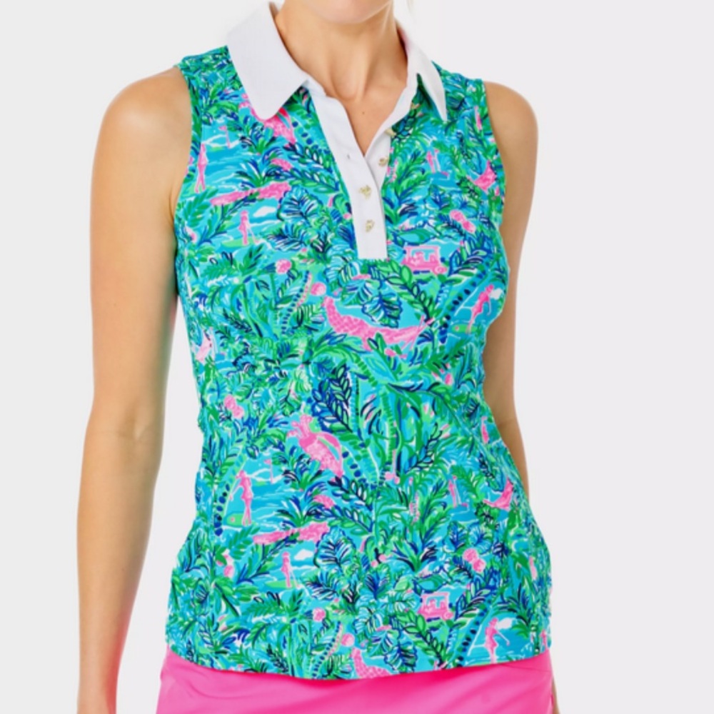 Lilly Pulitzer Luxletic Imara SPF 50+ Sleeveless Polo Top.